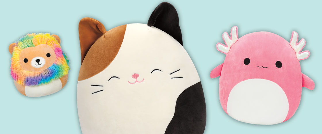 Image of lion, cat, and axolotl squishmallows